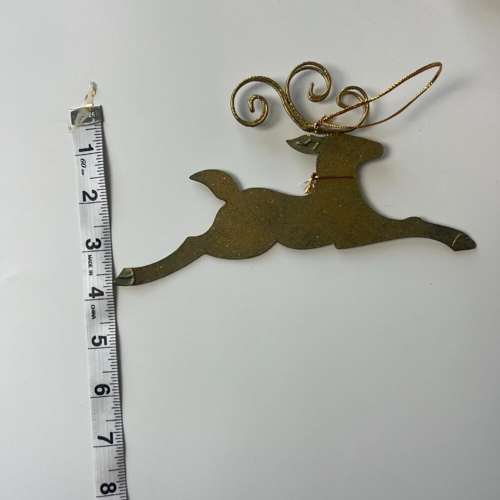 Flat Gold Glitter Metal Reindeer Christmas Ornament - Picture 7 of 7